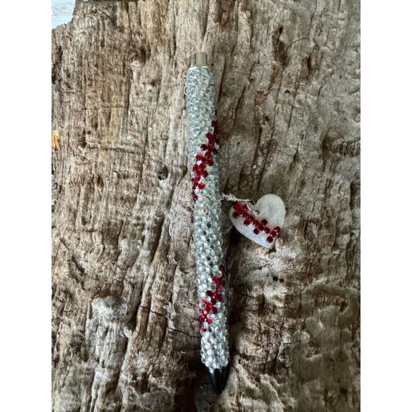 Hand Made Gel Baseball Pen Red Crystal Rhinestones w/ Resin and Rhinestone Charm - Picture 2 of 8